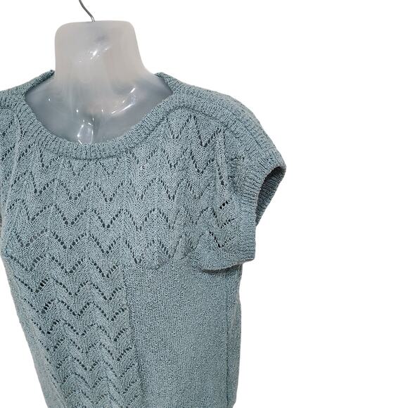 Vintage Weathervane Short Sleeve Cable Knit Sweater Sky Blue Size Medium - Picture 4 of 9